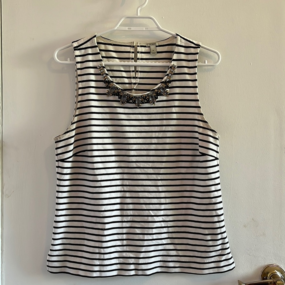 Striped sleeveless top with jewelled neckline